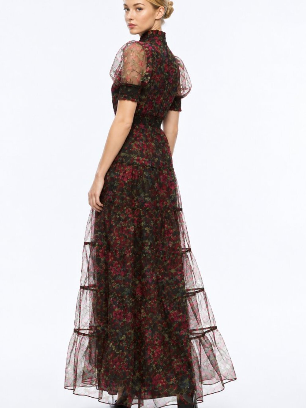 Alice + Olivia Coletta Silk Organza Tiered Floral Maxi Gown Dress 2